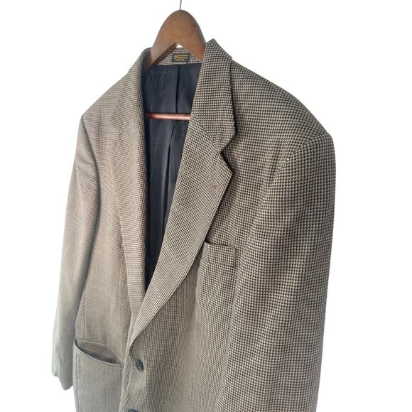 Oscar De La Renta Mens 44R Blazer Brown Houndstooth Sport Coat Classic 2-Button - Picture 2 of 8